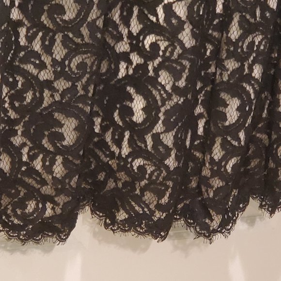 Elegant Tadashi Shoji Formal Illusion Lace Two-Tone Cream Black Gown W/ … - Picture 8 of 13